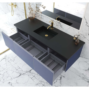 Vitri 60" Nautical Blue Single Sink Bathroom Vanity with VIVA Stone Matte Black Solid Surface Countertop - 313VTR-60CNB-MB