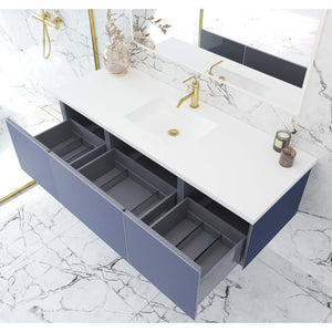 Vitri 60" Nautical Blue Single Sink Bathroom Vanity with VIVA Stone Matte White Solid Surface Countertop - 313VTR-60CNB-MW