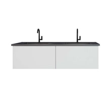 Load image into Gallery viewer, Vitri 60&quot; Cloud White Double Sink Bathroom Vanity with VIVA Stone Matte Black Solid Surface Countertop - 313VTR-60DCW-MB