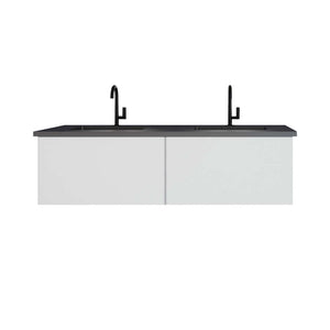 Vitri 60" Cloud White Double Sink Bathroom Vanity with VIVA Stone Matte Black Solid Surface Countertop - 313VTR-60DCW-MB