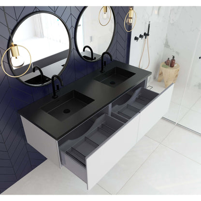 Vitri 60" Cloud White Double Sink Bathroom Vanity with VIVA Stone Matte Black Solid Surface Countertop - 313VTR-60DCW-MB