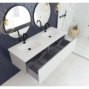 Vitri 60" Cloud White Double Sink Bathroom Vanity with VIVA Stone Matte White Solid Surface Countertop - 313VTR-60DCW-MW