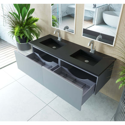 Vitri 60" Fossil Grey Double Sink Bathroom Vanity with VIVA Stone Matte Black Solid Surface Countertop - 313VTR-60DFG-MB