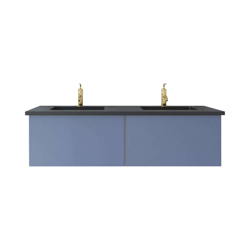 Vitri 60" Nautical Blue Double Sink Bathroom Vanity with VIVA Stone Matte Black Solid Surface Countertop - 313VTR-60DNB-MB