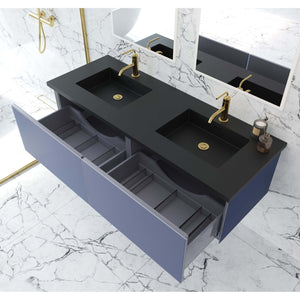 Vitri 60" Nautical Blue Double Sink Bathroom Vanity with VIVA Stone Matte Black Solid Surface Countertop - 313VTR-60DNB-MB