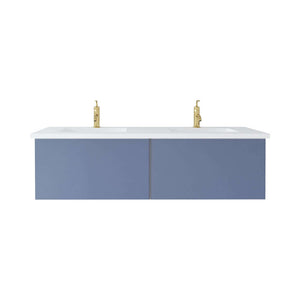 Vitri 60" Nautical Blue Double Sink Bathroom Vanity with VIVA Stone Matte White Solid Surface Countertop - 313VTR-60DNB-MW