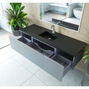 Vitri 66" Fossil Grey Single Sink Bathroom Vanity with VIVA Stone Matte Black Solid Surface Countertop - 313VTR-66FG-MB