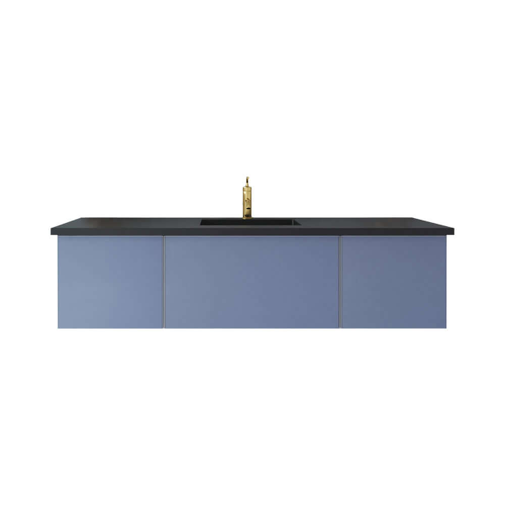 Vitri 66" Nautical Blue Single Sink Bathroom Vanity with VIVA Stone Matte Black Solid Surface Countertop - 313VTR-66NB-MB