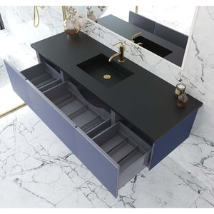 Vitri 66" Nautical Blue Single Sink Bathroom Vanity with VIVA Stone Matte Black Solid Surface Countertop - 313VTR-66NB-MB