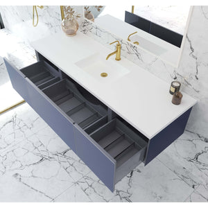 Vitri 66" Nautical Blue Single Sink Bathroom Vanity with VIVA Stone Matte White Solid Surface Countertop - 313VTR-66NB-MW