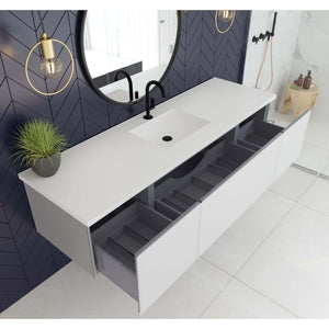 Vitri 72" Cloud White Single Sink Bathroom Vanity with VIVA Stone Matte White Solid Surface Countertop - 313VTR-72CCW-MW