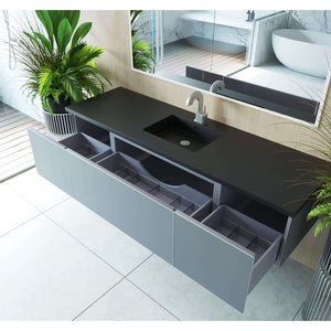 Vitri 72" Fossil Grey Single Sink Bathroom Vanity with VIVA Stone Matte Black Solid Surface Countertop - 313VTR-72CFG-MB