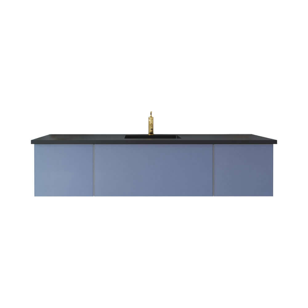 Vitri 72" Nautical Blue Single Sink Bathroom Vanity with VIVA Stone Matte Black Solid Surface Countertop - 313VTR-72CNB-MB