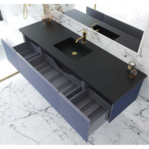 Vitri 72" Nautical Blue Single Sink Bathroom Vanity with VIVA Stone Matte Black Solid Surface Countertop - 313VTR-72CNB-MB