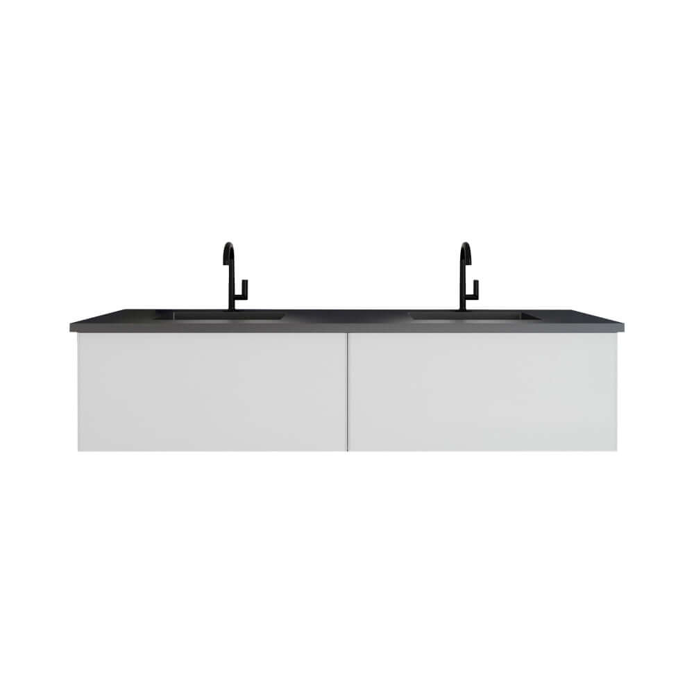 Vitri 72" Cloud White Double Sink Bathroom Vanity with VIVA Stone Matte Black Solid Surface Countertop - 313VTR-72DCW-MB