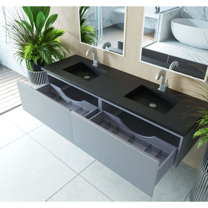 Vitri 72" Fossil Grey Double Sink Bathroom Vanity with VIVA Stone Matte Black Solid Surface Countertop - 313VTR-72DFG-MB