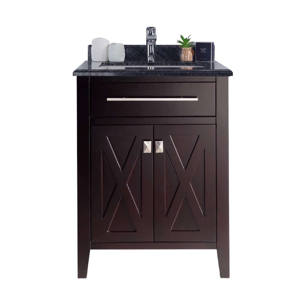 Wimbledon 24" Brown Bathroom Vanity with Black Wood Marble Countertop - 313YG319-24B-BW