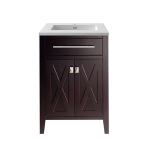 Wimbledon 24" Brown Bathroom Vanity with Matte White VIVA Stone Solid Surface Countertop - 313YG319-24B-MW