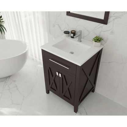 Wimbledon 24" Brown Bathroom Vanity with Matte White VIVA Stone Solid Surface Countertop - 313YG319-24B-MW