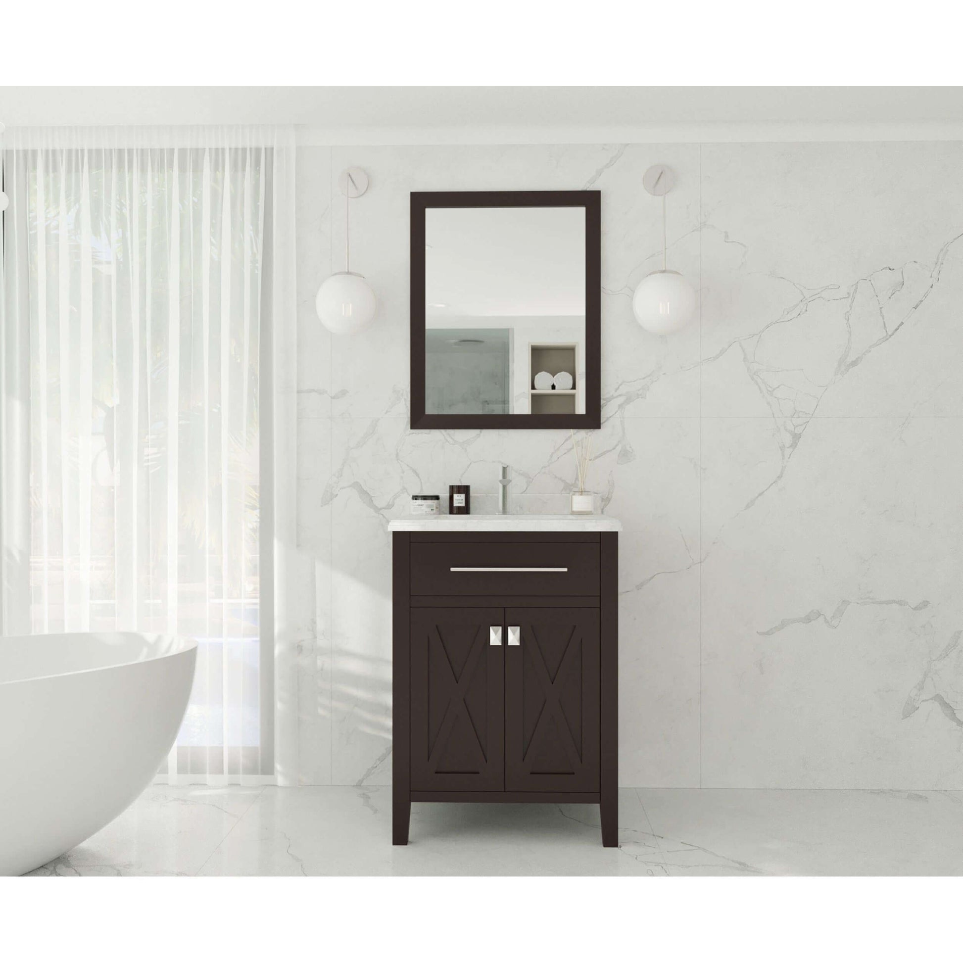 Wimbledon 24" Brown Bathroom Vanity with White Carrara Marble Countertop - 313YG319-24B-WC