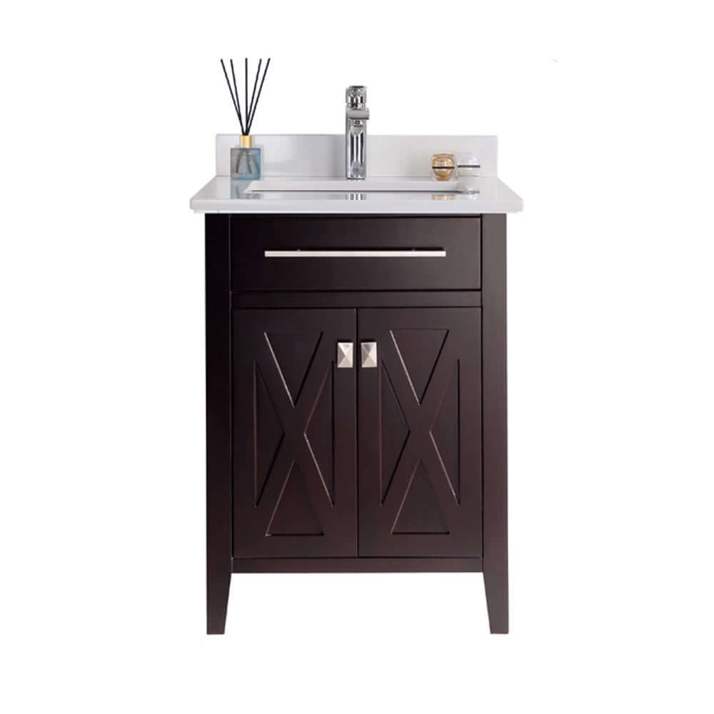 Wimbledon 24" Brown Bathroom Vanity with White Quartz Countertop - 313YG319-24B-WQ