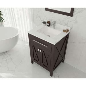 Wimbledon 24" Brown Bathroom Vanity with White Quartz Countertop - 313YG319-24B-WQ