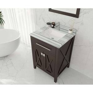 Wimbledon 24" Brown Bathroom Vanity with White Stripes Marble Countertop - 313YG319-24B-WS