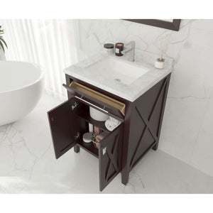 Wimbledon 24" Brown Bathroom Vanity with White Stripes Marble Countertop - 313YG319-24B-WS