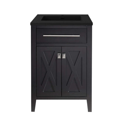 Wimbledon 24" Espresso Bathroom Vanity with Matte Black VIVA Stone Solid Surface Countertop - 313YG319-24E-MB