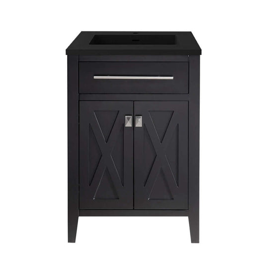 Wimbledon 24" Espresso Bathroom Vanity with Matte Black VIVA Stone Solid Surface Countertop - 313YG319-24E-MB