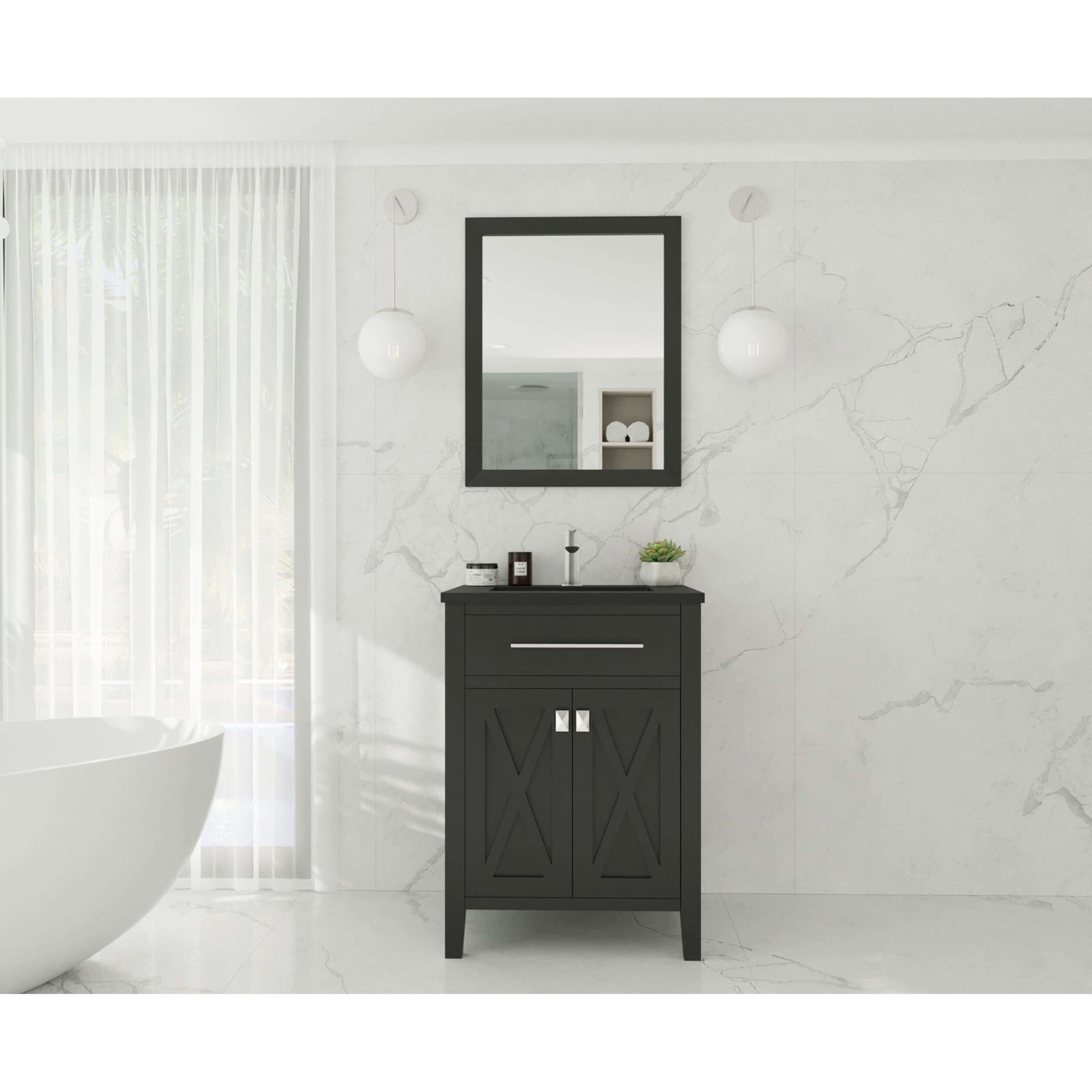 Wimbledon 24" Espresso Bathroom Vanity with Matte Black VIVA Stone Solid Surface Countertop - 313YG319-24E-MB