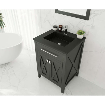 Wimbledon 24" Espresso Bathroom Vanity with Matte Black VIVA Stone Solid Surface Countertop - 313YG319-24E-MB