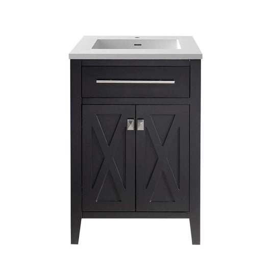 Wimbledon 24" Espresso Bathroom Vanity with Matte White VIVA Stone Solid Surface Countertop - 313YG319-24E-MW