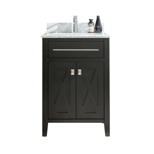 Wimbledon 24" Espresso Bathroom Vanity with White Carrara Marble Countertop - 313YG319-24E-WC