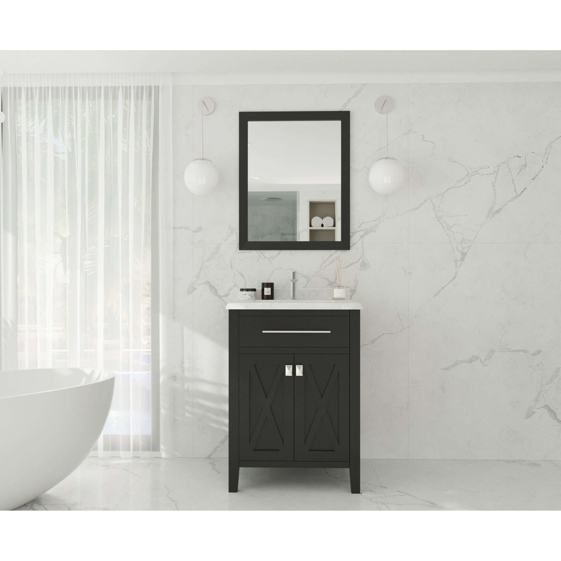 Wimbledon 24" Espresso Bathroom Vanity with White Carrara Marble Countertop - 313YG319-24E-WC