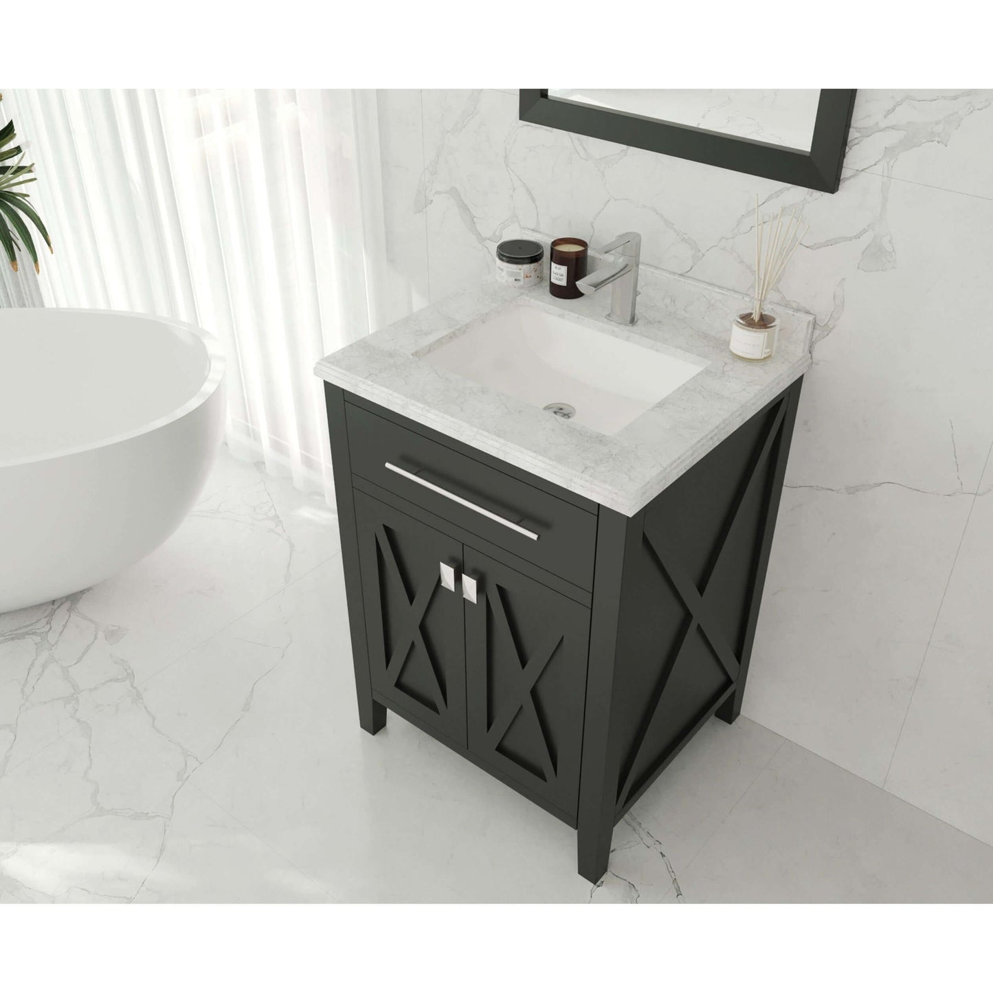 Wimbledon 24" Espresso Bathroom Vanity with White Carrara Marble Countertop - 313YG319-24E-WC