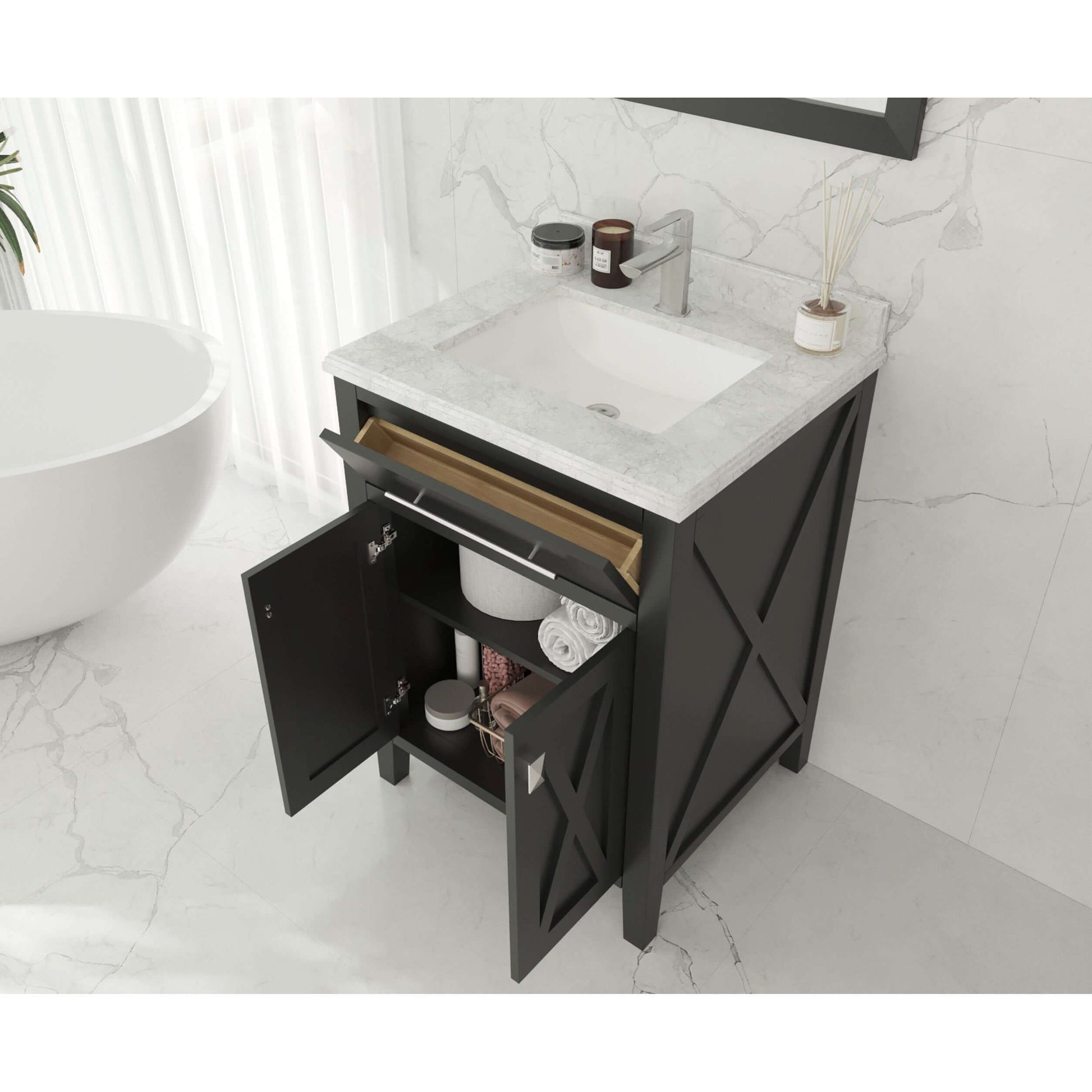 Wimbledon 24" Espresso Bathroom Vanity with White Carrara Marble Countertop - 313YG319-24E-WC