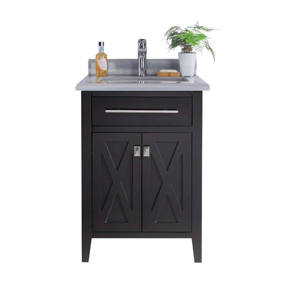 Wimbledon 24" Espresso Bathroom Vanity with White Stripes Marble Countertop - 313YG319-24E-WS