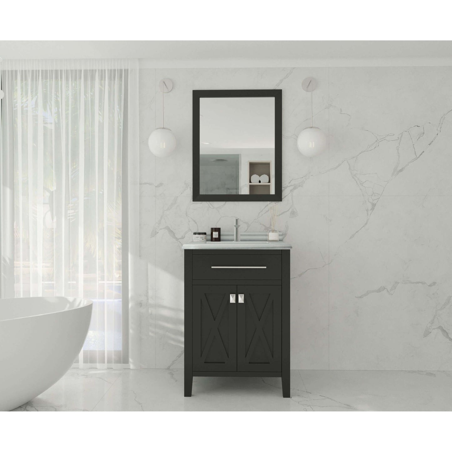 Wimbledon 24" Espresso Bathroom Vanity with White Stripes Marble Countertop - 313YG319-24E-WS