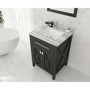 Wimbledon 24" Espresso Bathroom Vanity with White Stripes Marble Countertop - 313YG319-24E-WS