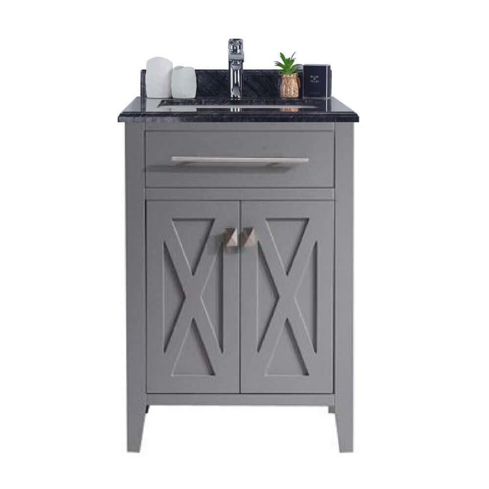 Wimbledon 24" Grey Bathroom Vanity with Black Wood Marble Countertop - 313YG319-24G-BW