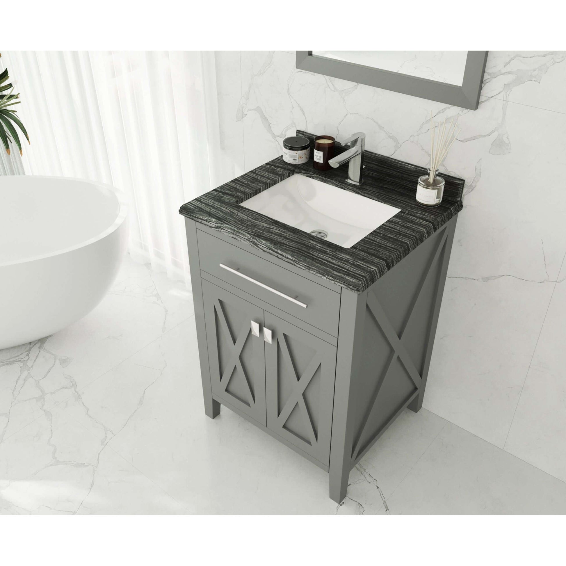 Wimbledon 24" Grey Bathroom Vanity with Black Wood Marble Countertop - 313YG319-24G-BW