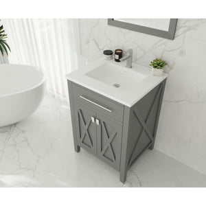 Wimbledon 24" Grey Bathroom Vanity with Matte White VIVA Stone Solid Surface Countertop - 313YG319-24G-MW