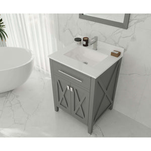 Wimbledon 24" Grey Bathroom Vanity with White Quartz Countertop - 313YG319-24G-WQ