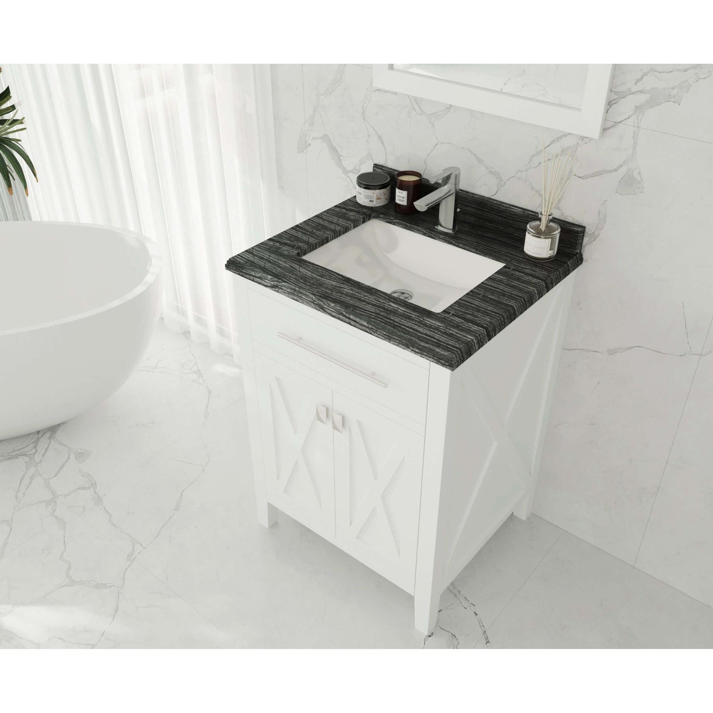 Wimbledon 24" White Bathroom Vanity with Black Wood Marble Countertop - 313YG319-24W-BW