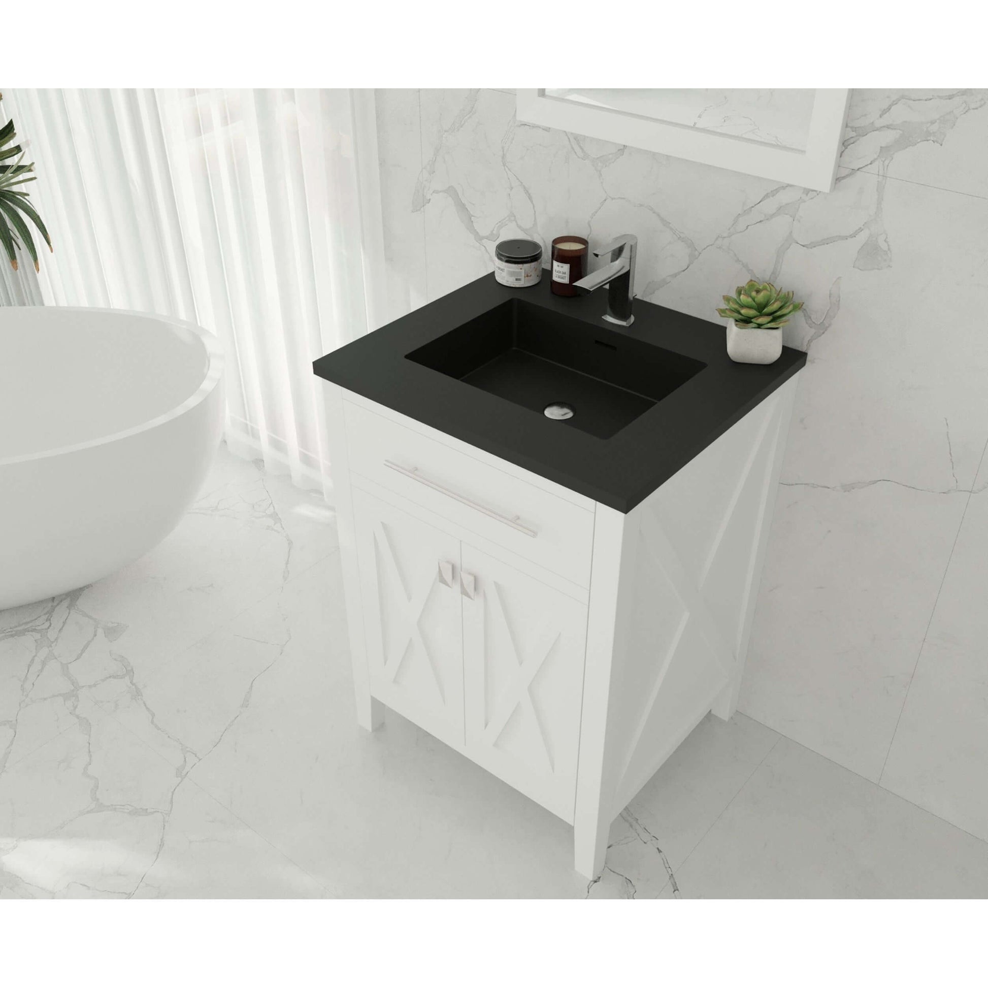 Wimbledon 24" White Bathroom Vanity with Matte Black VIVA Stone Solid Surface Countertop - 313YG319-24W-MB