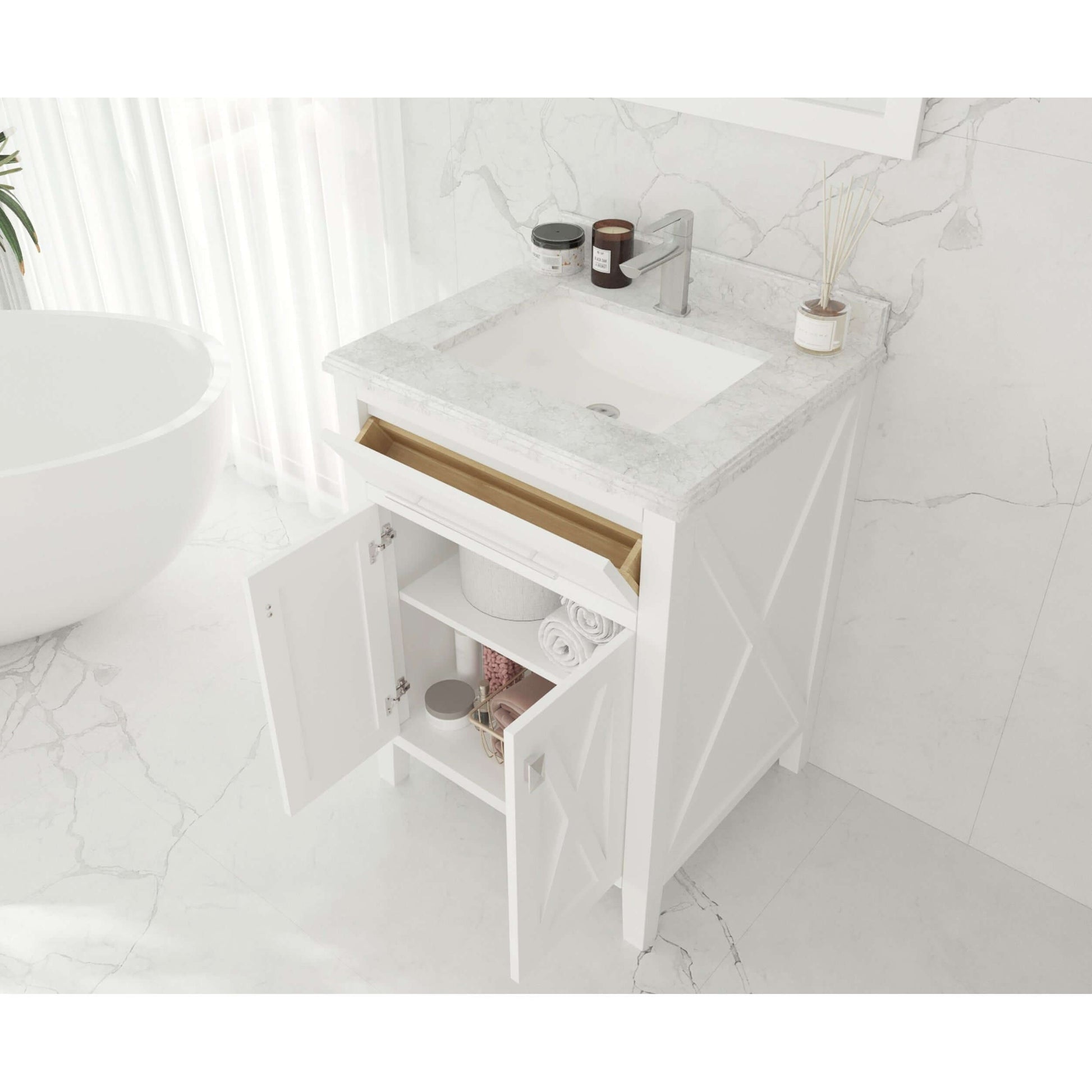 Wimbledon 24" White Bathroom Vanity with Matte Black VIVA Stone Solid Surface Countertop - 313YG319-24W-MB