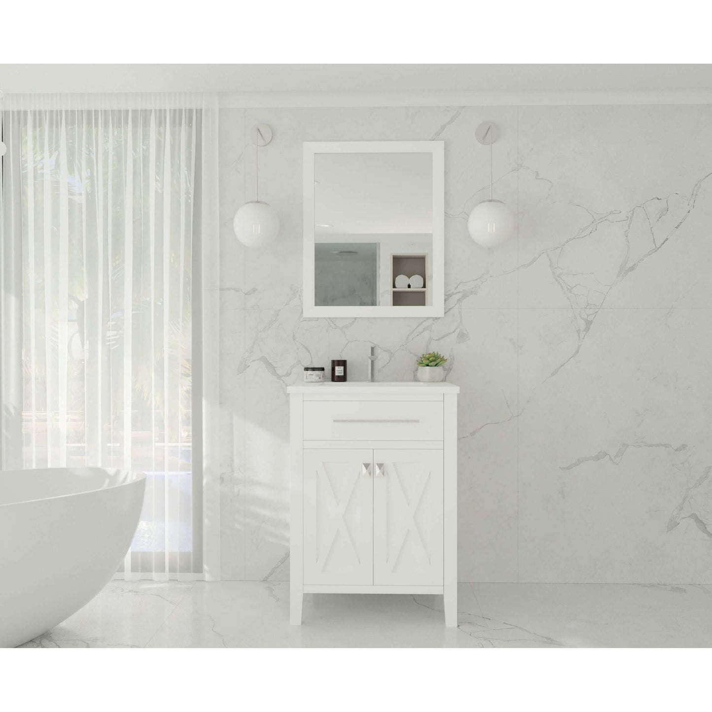 Wimbledon 24" White Bathroom Vanity with Matte White VIVA Stone Solid Surface Countertop - 313YG319-24W-MW