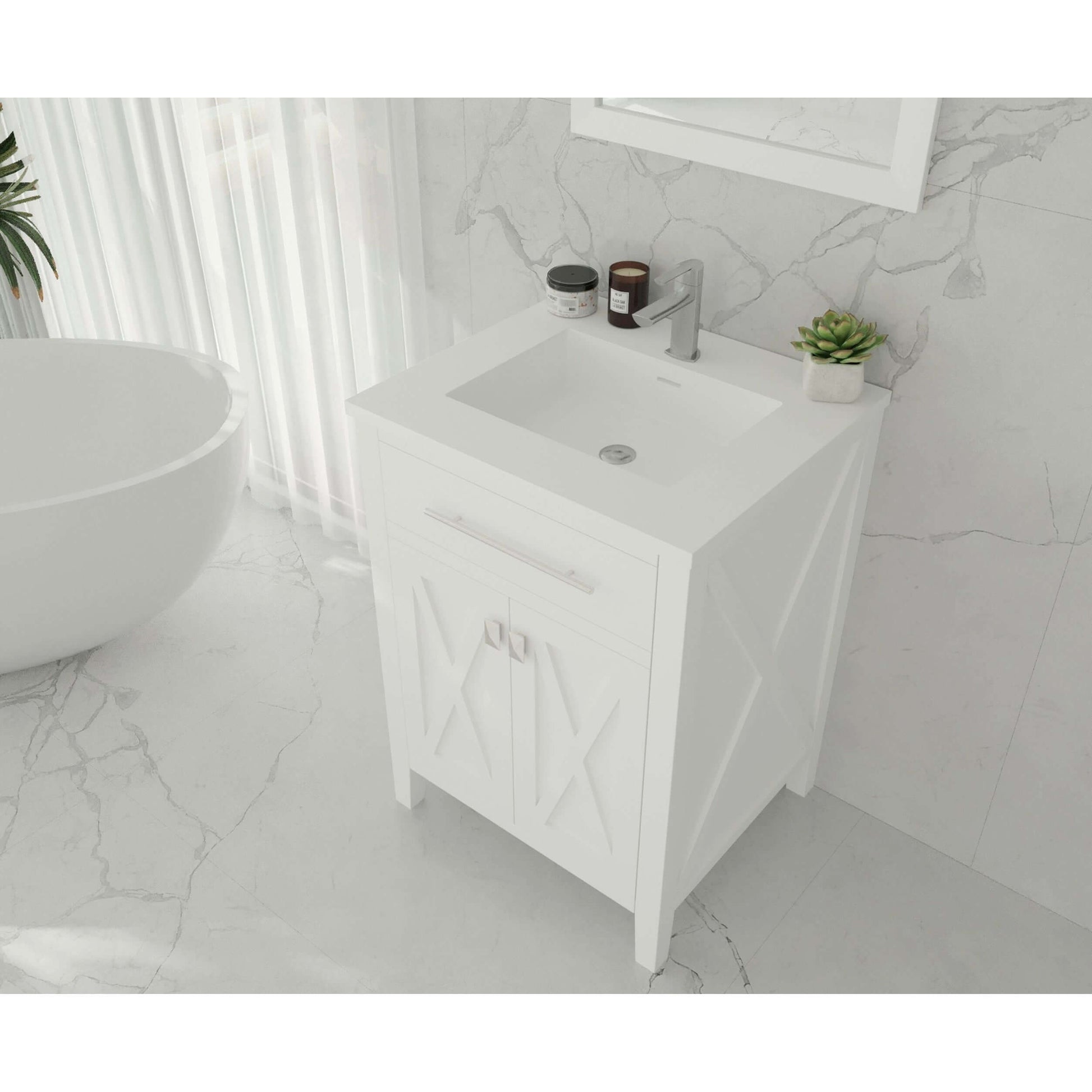 Wimbledon 24" White Bathroom Vanity with Matte White VIVA Stone Solid Surface Countertop - 313YG319-24W-MW