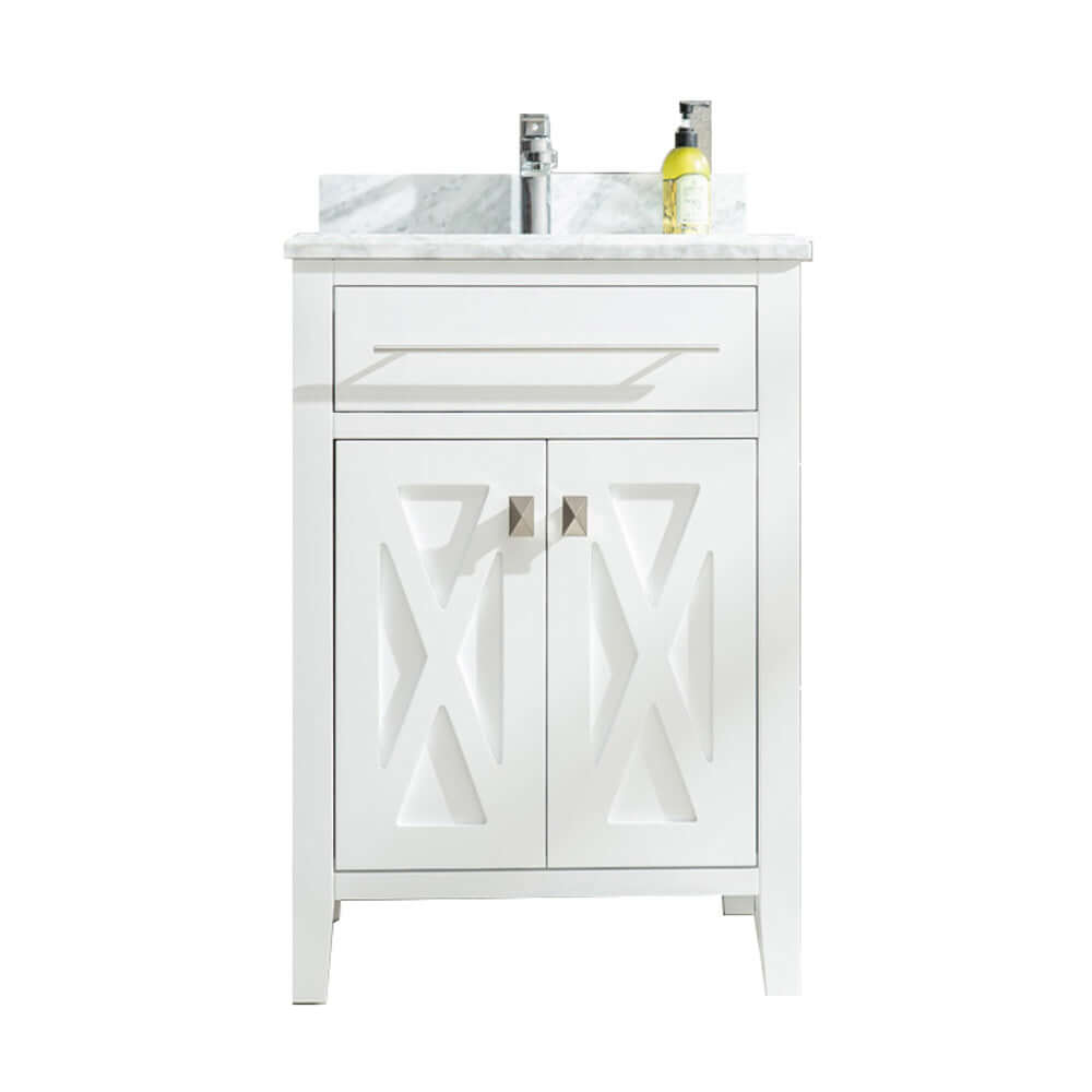 Wimbledon 24" White Bathroom Vanity with White Carrara Marble Countertop - 313YG319-24W-WC